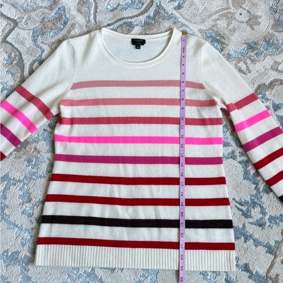 Talbots cashmere crewneck pullover beige base with multicolor stripes size MP - Picture 5 of 8